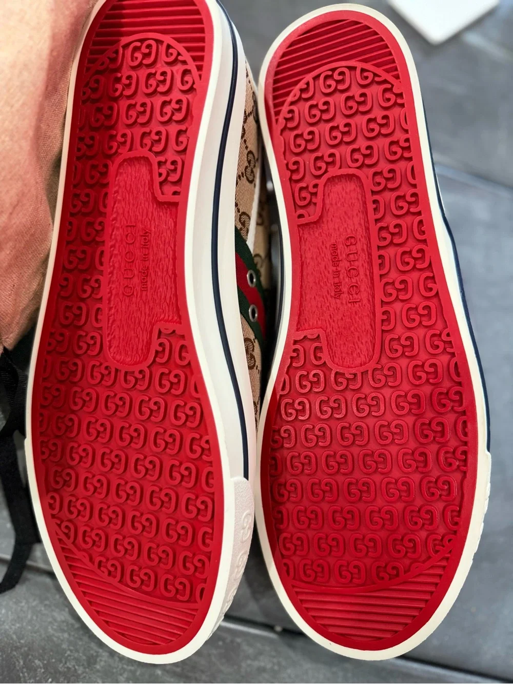 Gucci Brown GG Canvas Low-Top Sneakers with Green and Red Web